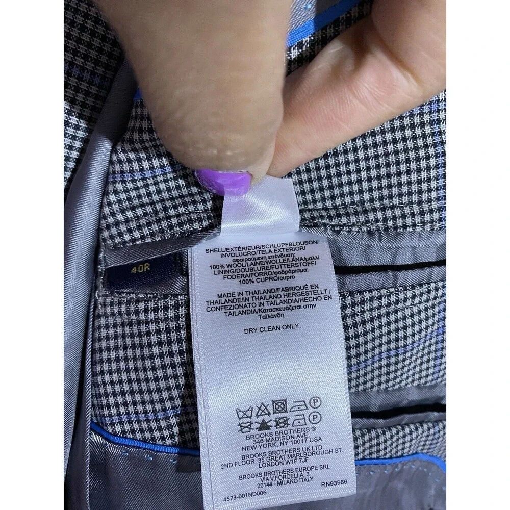 Brooks Brothers Blazer 40R Gray Wool Regent Windowpane Brookscool Sport Coat - Picture 5 of 16